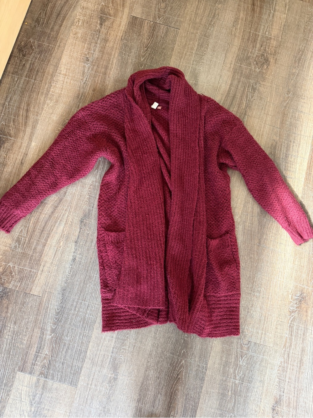 PILCRO Cozy Open-Front Maroon Sweater Cardigan for Women